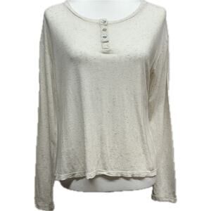 Sundance Scoop Neck Henley Long Sleeve Soft Cozy Tencel Linen Top Women XS Beige